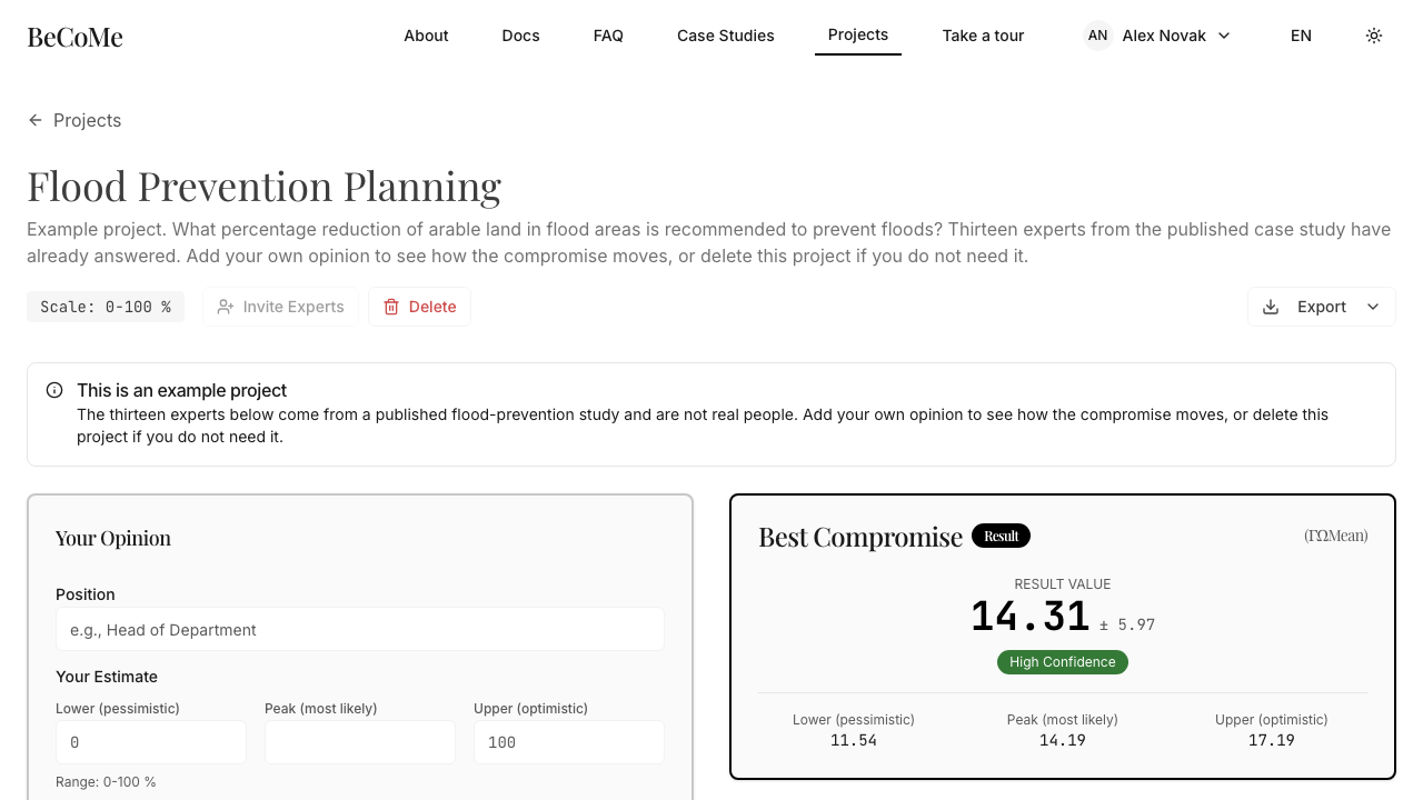 The opinion form: position, and the three estimate fields